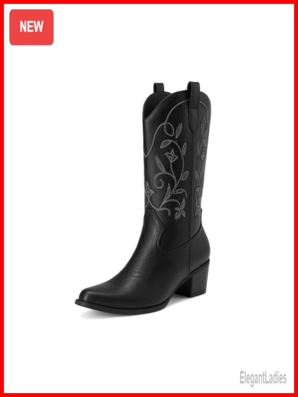 Women's Western Mid Calf Boots Faux Leather Block Heel